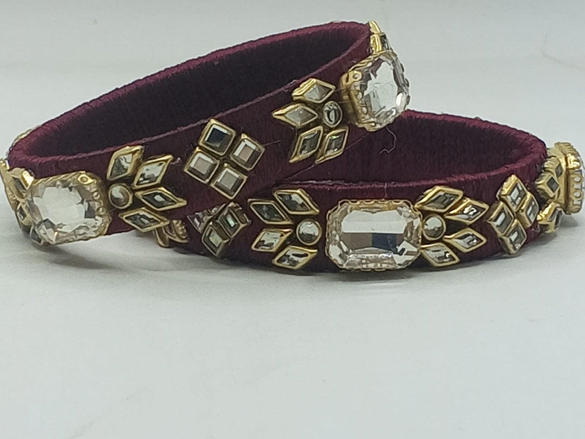 Handcrafted Multicolor Silk Thread Kara Set with Kundan & Stone Work (Set of 4) - photo 2