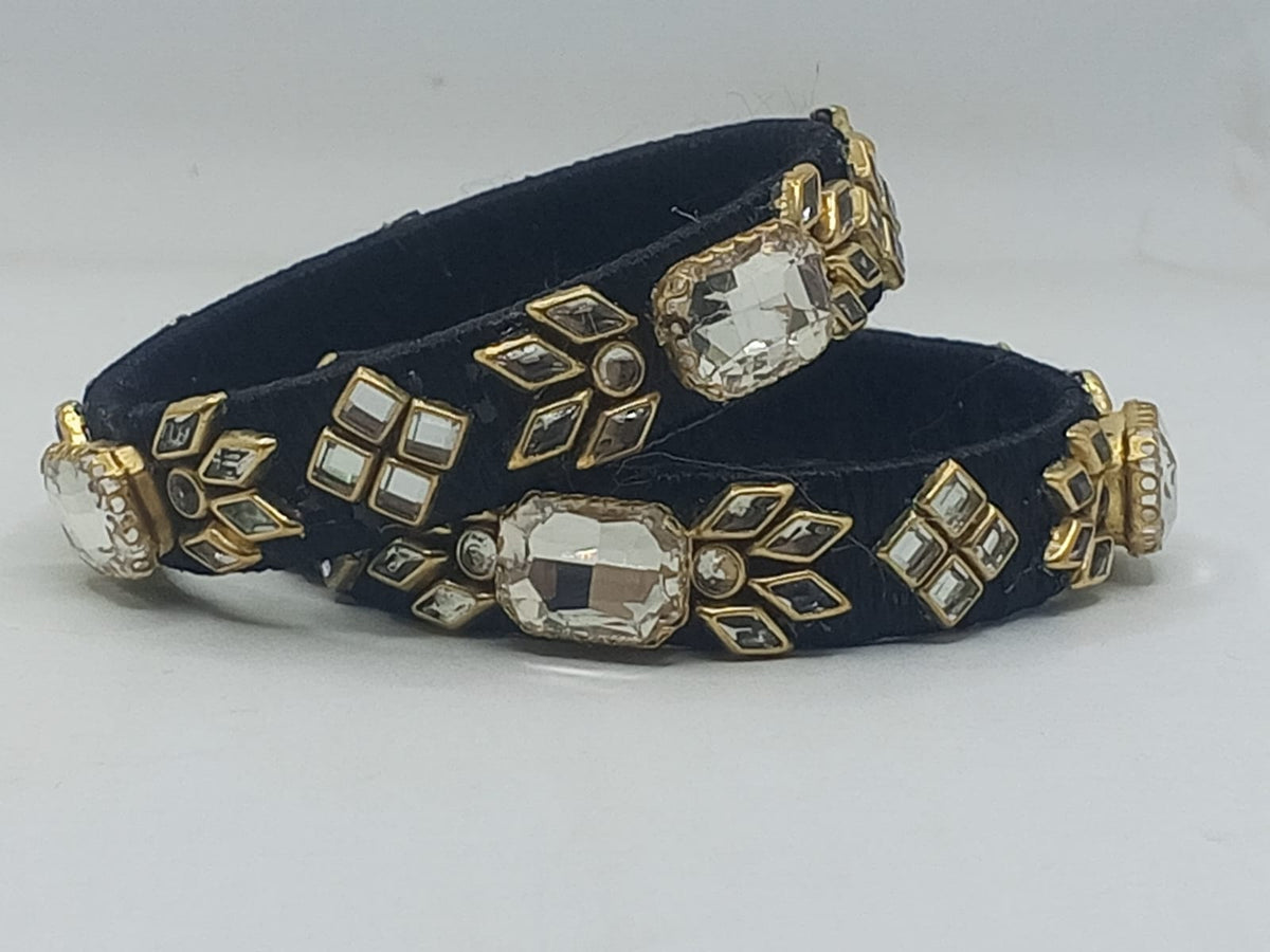 Handcrafted Multicolor Silk Thread Kara Set with Kundan & Stone Work (Set of 4) - photo 6