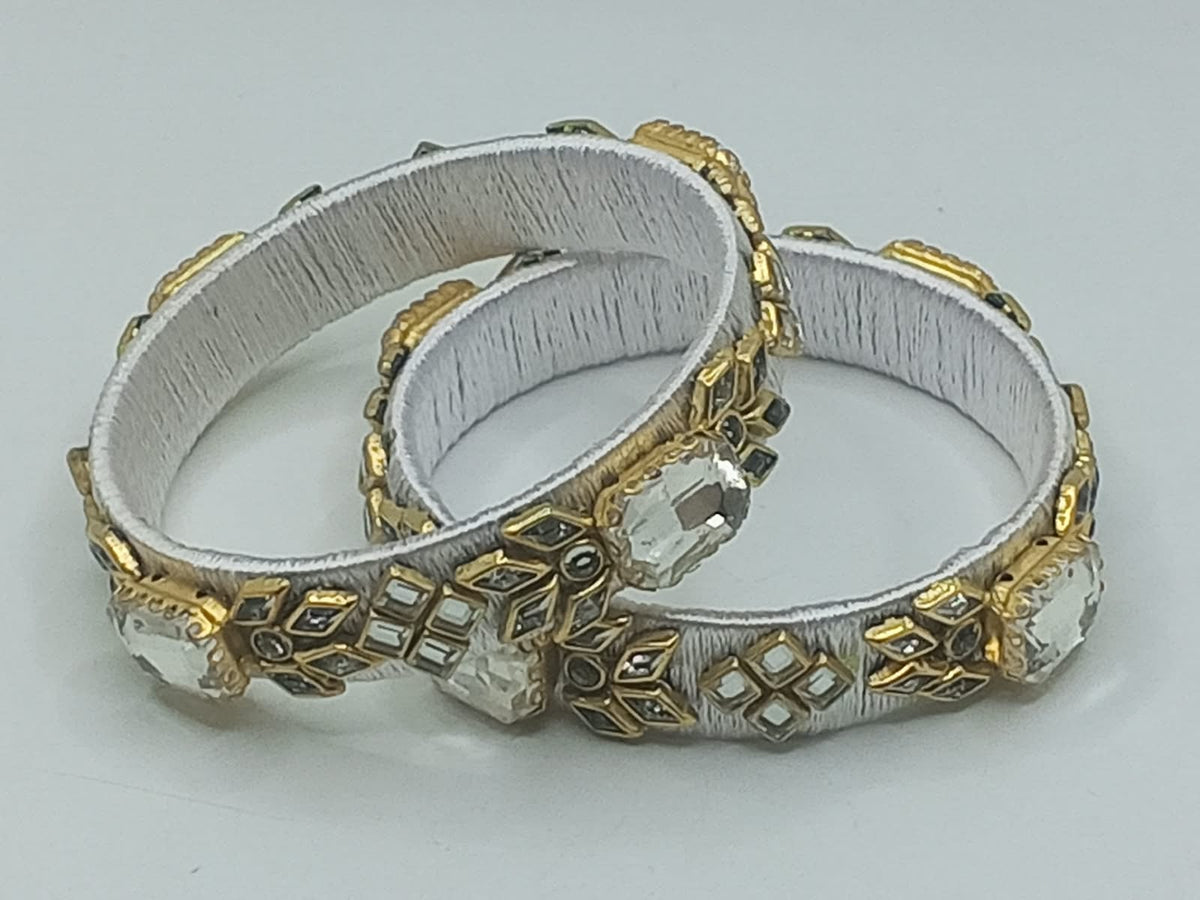 Handcrafted Multicolor Silk Thread Kara Set with Kundan & Stone Work (Set of 4) - photo 8