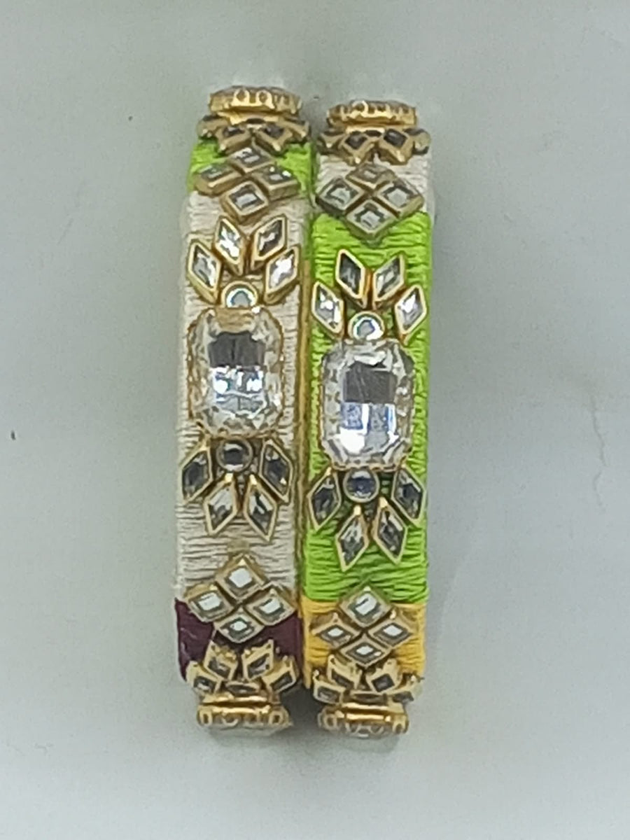 Handcrafted Multicolor Silk Thread Kara Set with Kundan & Stone Work (Set of 4) - photo 5