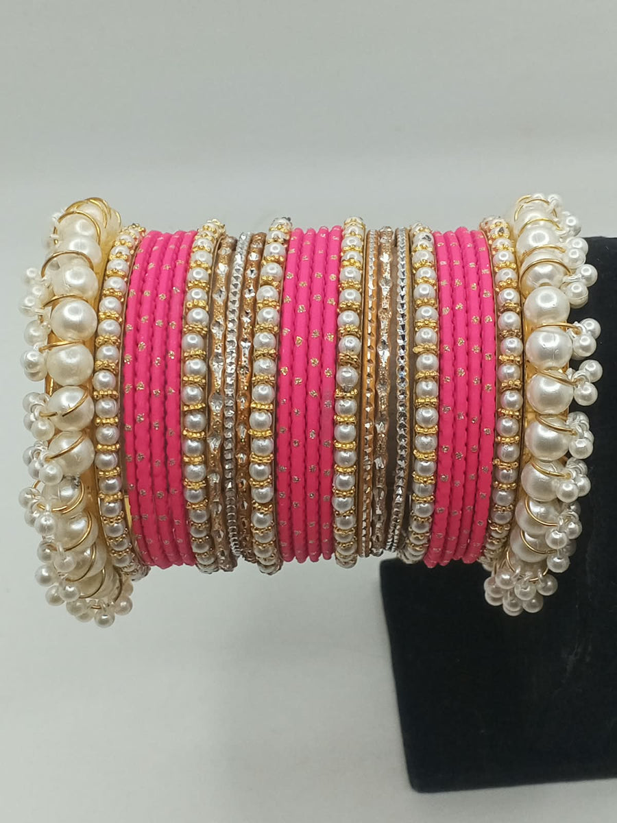 Handcrafted Pearl Gajra Karay Set with Metal Churian & Stone Separators - photo 5