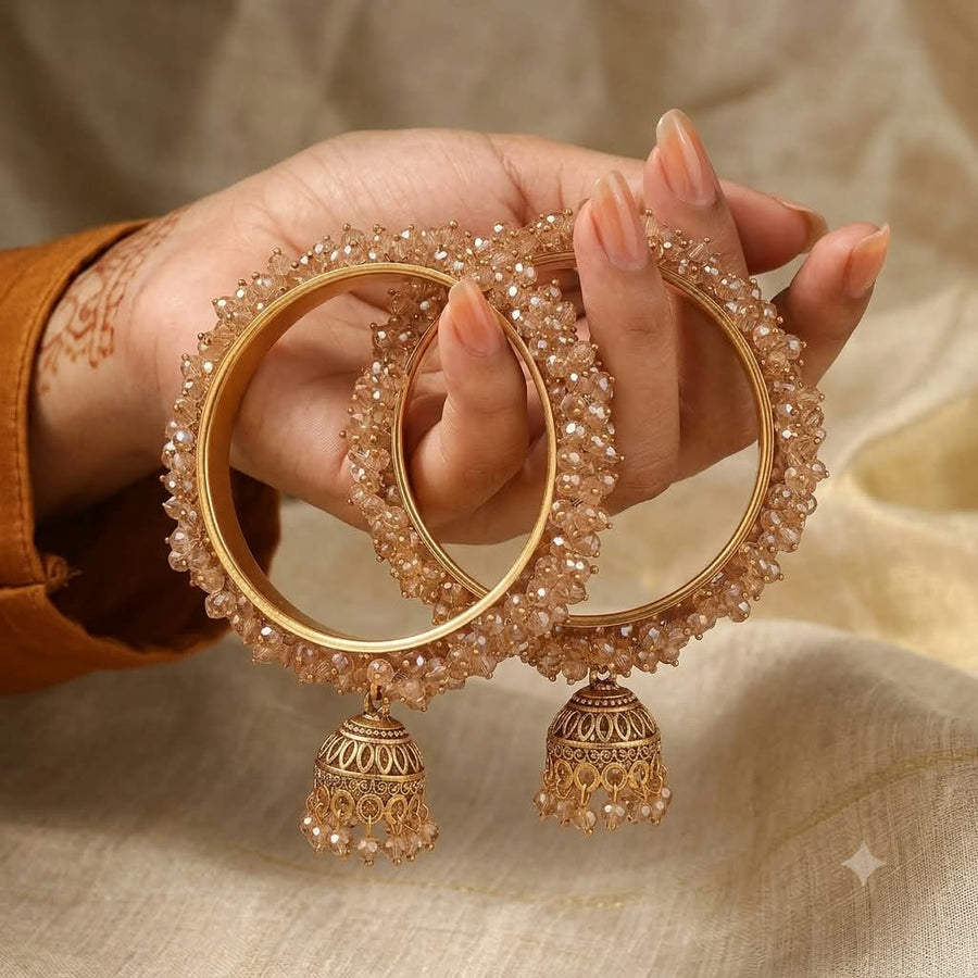 Handcrafted Crystal Gajra Kara Set with Indian Jhumki Dangles (Pair)