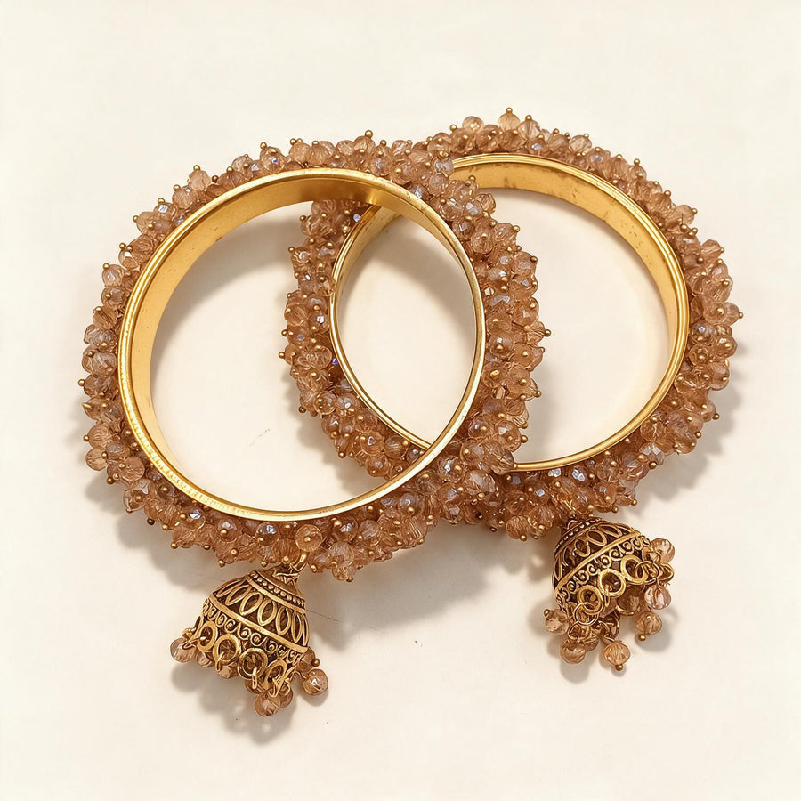 Handcrafted Crystal Gajra Kara Set with Indian Jhumki Dangles (Pair) - photo 2
