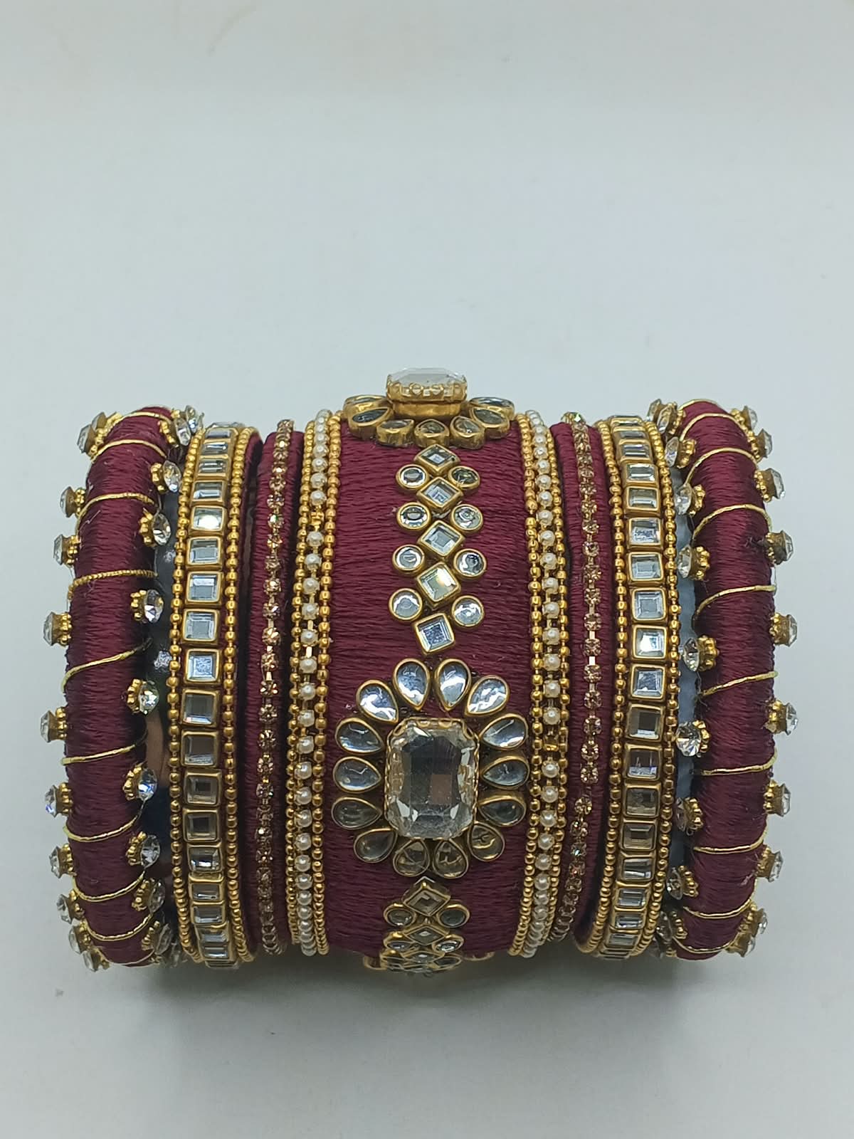 Handcrafted Silk Thread Bridal Kundan Kara & Bangle Set (7-Piece Set) - photo 4