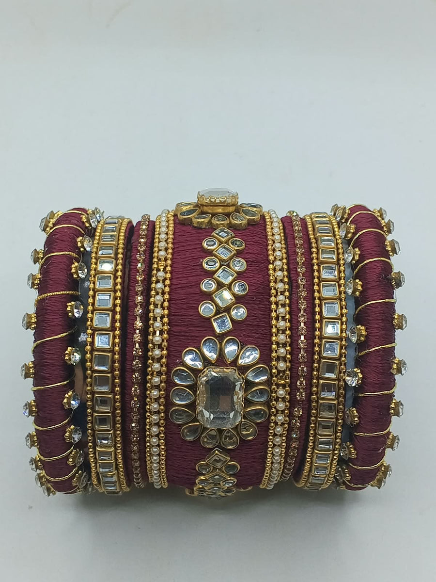 Handcrafted Silk Thread Bridal Kundan Kara & Bangle Set (7-Piece Set) - photo 4