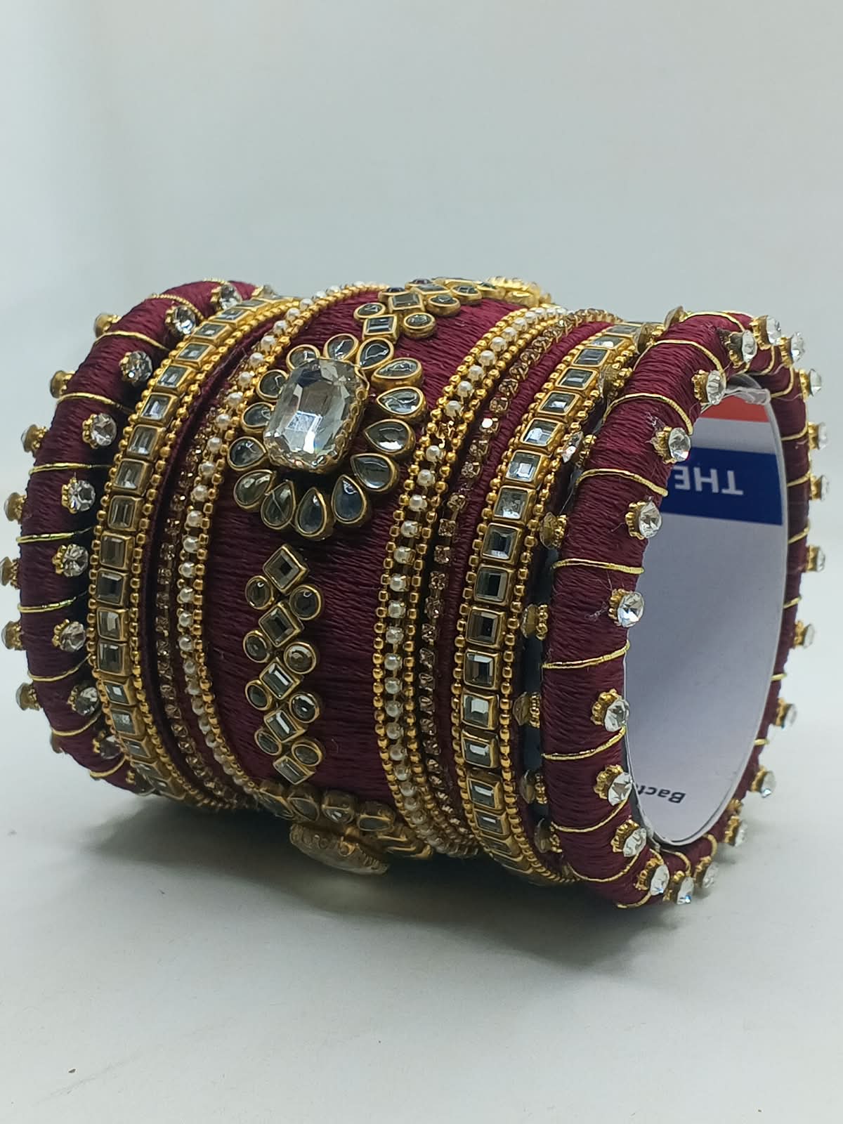 Handcrafted Silk Thread Bridal Kundan Kara & Bangle Set (7-Piece Set) - photo 3