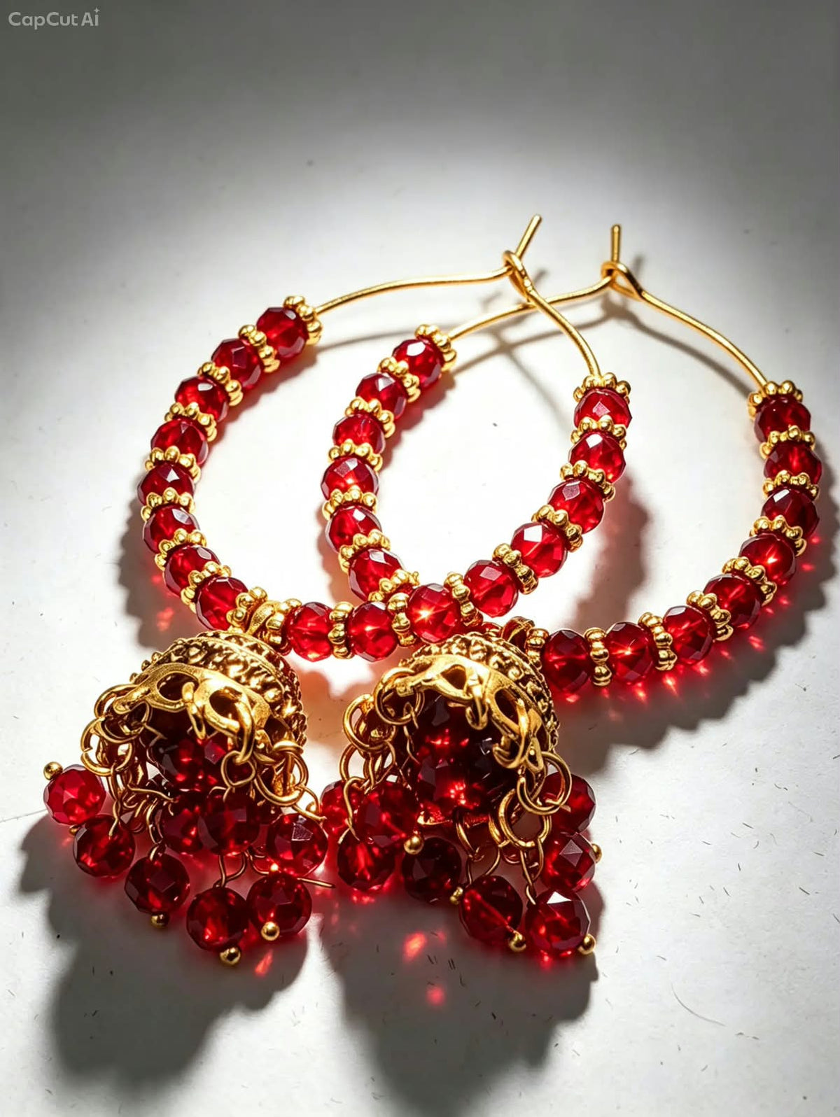 Handcrafted Beaded Hoop Jhumka Earrings – Traditional Crystal Drop Earrings - photo 5