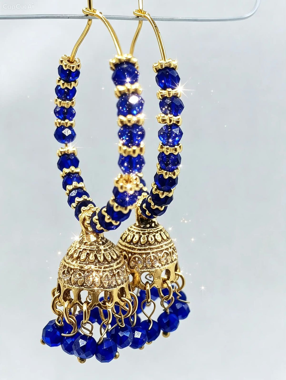 Handcrafted Beaded Hoop Jhumka Earrings – Traditional Crystal Drop Earrings - photo 6