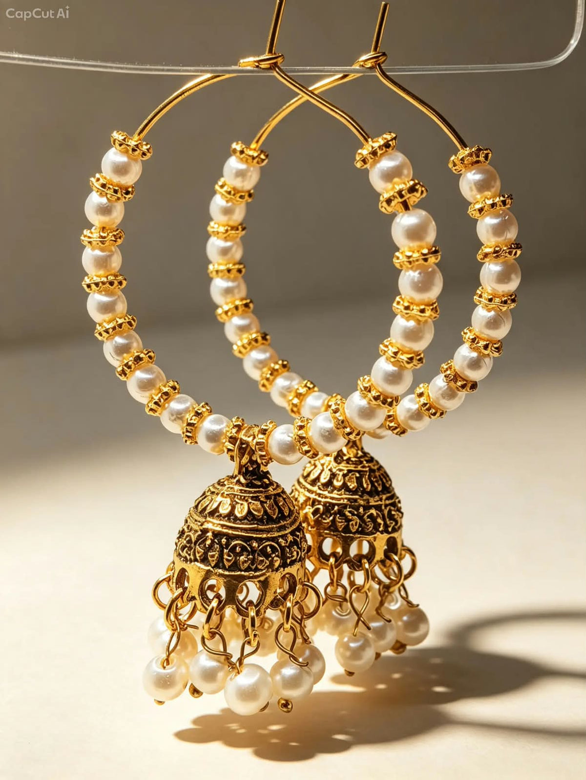 Handcrafted Beaded Hoop Jhumka Earrings – Traditional Crystal Drop Earrings