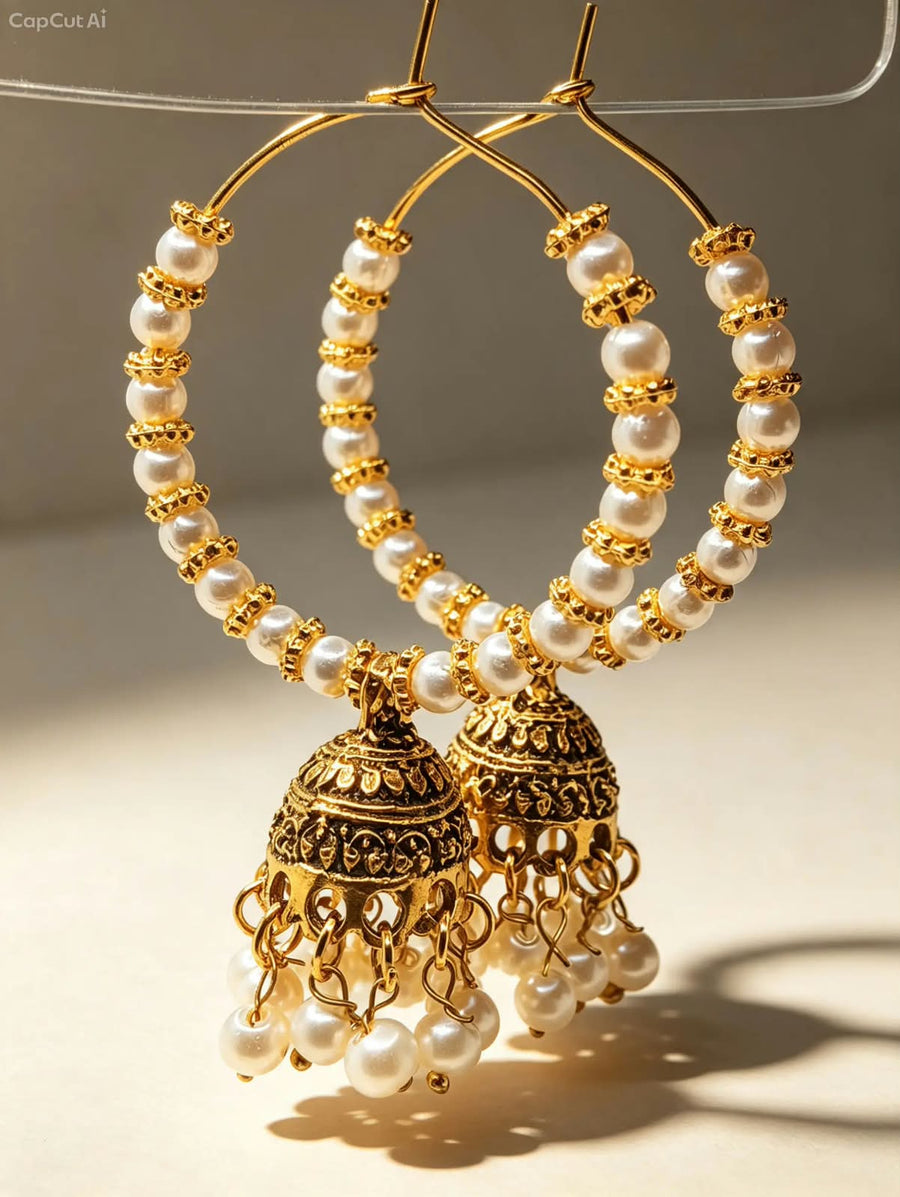 Handcrafted Beaded Hoop Jhumka Earrings – Traditional Crystal Drop Earrings