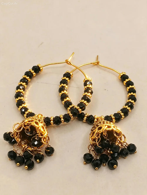Handcrafted Beaded Hoop Jhumka Earrings – Traditional Crystal Drop Earrings