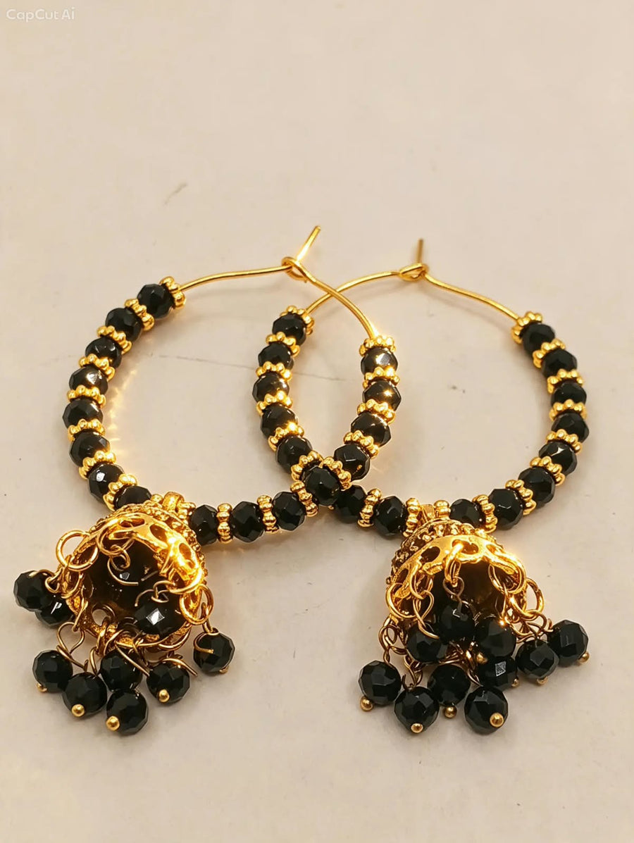 Handcrafted Beaded Hoop Jhumka Earrings – Traditional Crystal Drop Earrings - photo 2