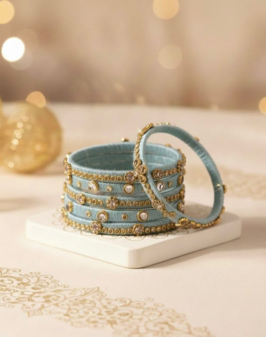 Azure Blossom Kundan – Set of 5