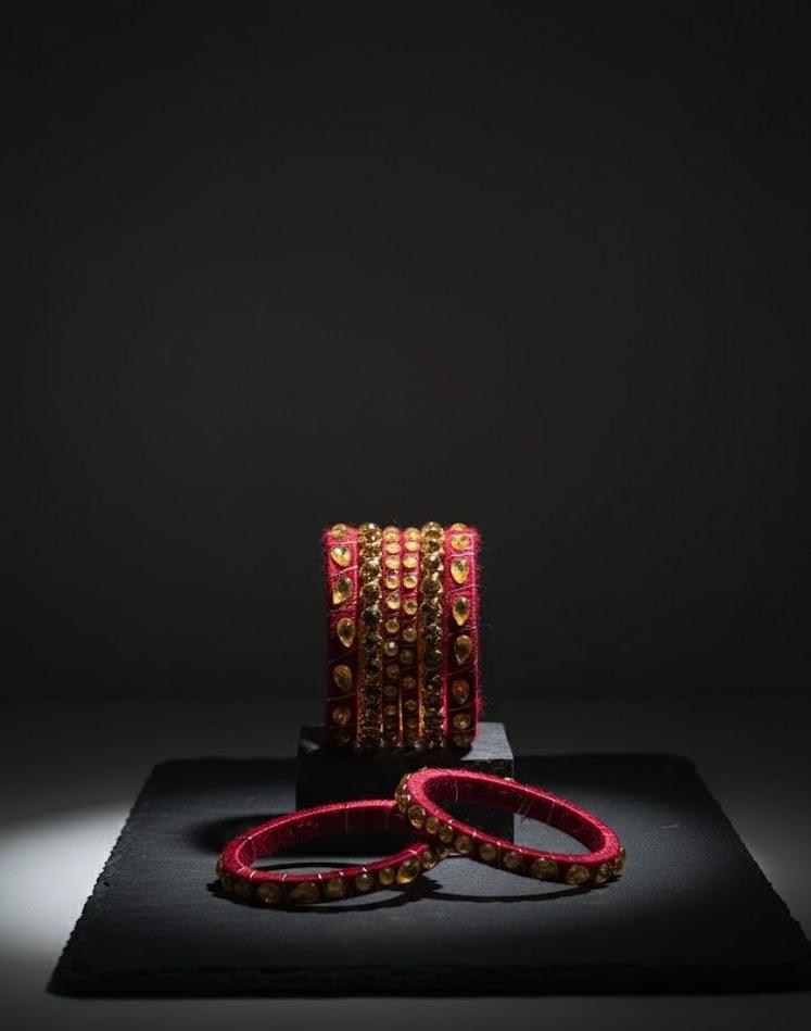 Crimson Maroon Royale Crystal Bangles – Set of 5