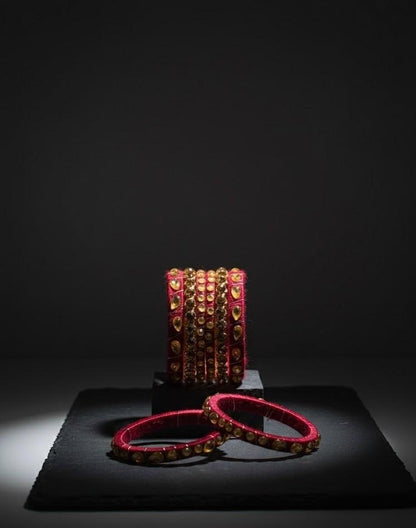 Crimson Maroon Royale Crystal Bangles – Set of 5