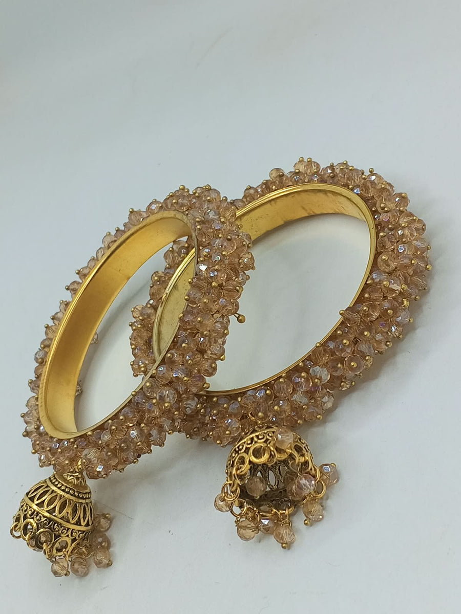 Handcrafted Crystal Gajra Kara Set with Indian Jhumki Dangles (Pair) - photo 4