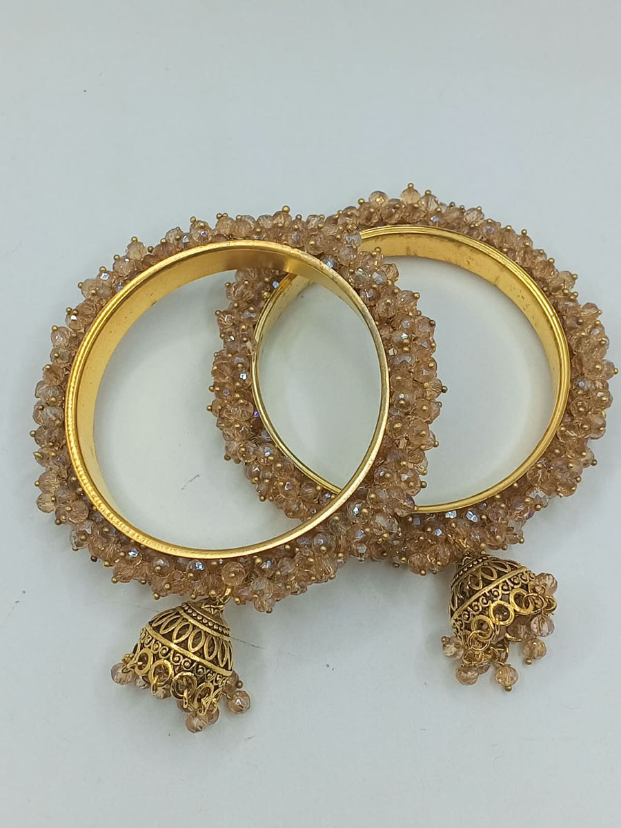 Handcrafted Crystal Gajra Kara Set with Indian Jhumki Dangles (Pair) - photo 3