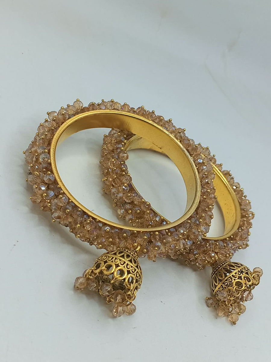 Handcrafted Crystal Gajra Kara Set with Indian Jhumki Dangles (Pair) - photo 5