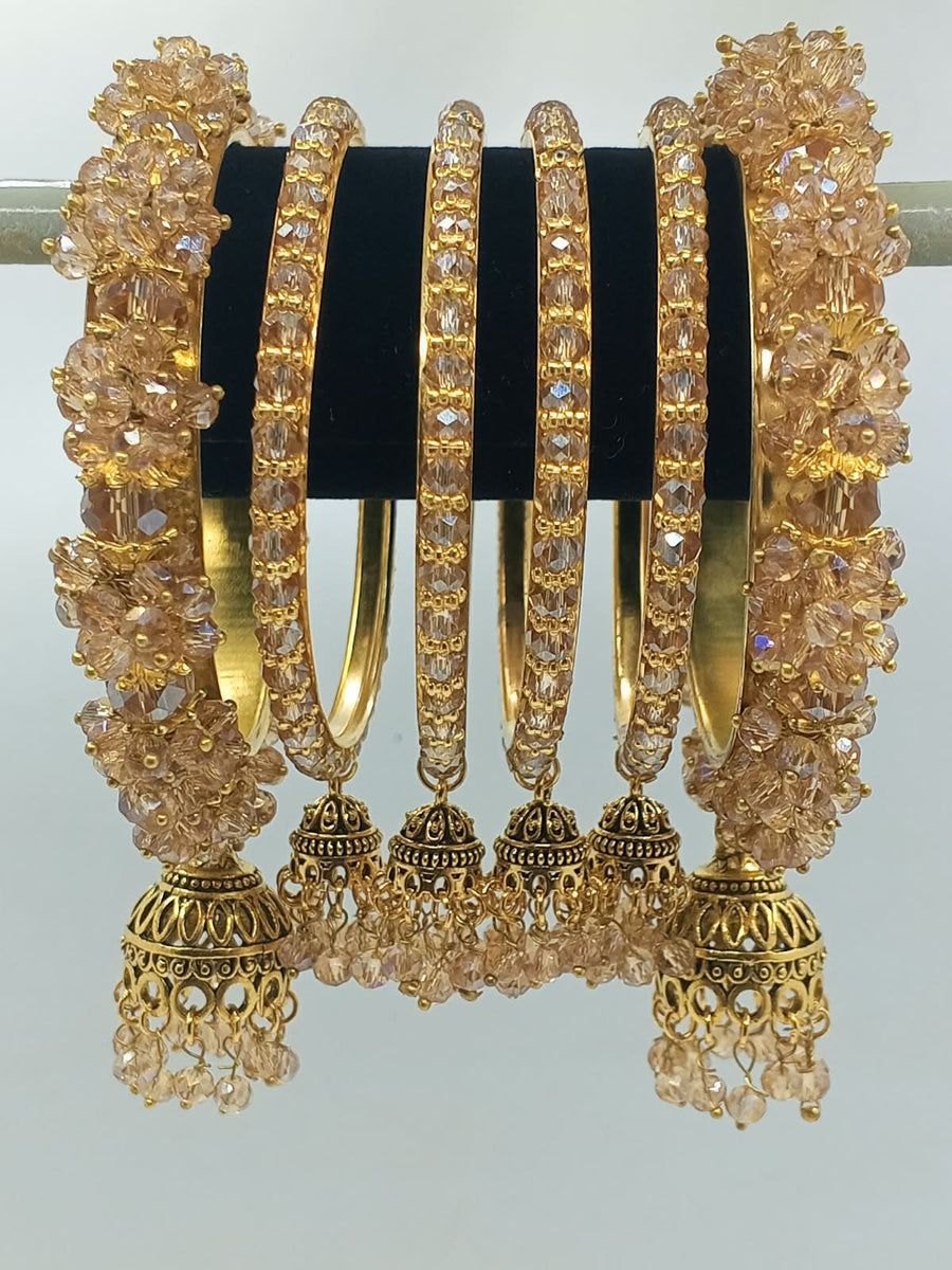 Bridal Crystal Jhumki Bangle Set – Antique Gold & Champagne - photo 3