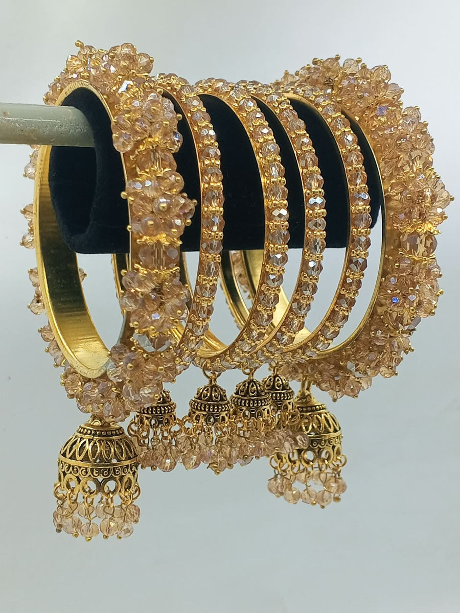 Bridal Crystal Jhumki Bangle Set – Antique Gold & Champagne - photo 5