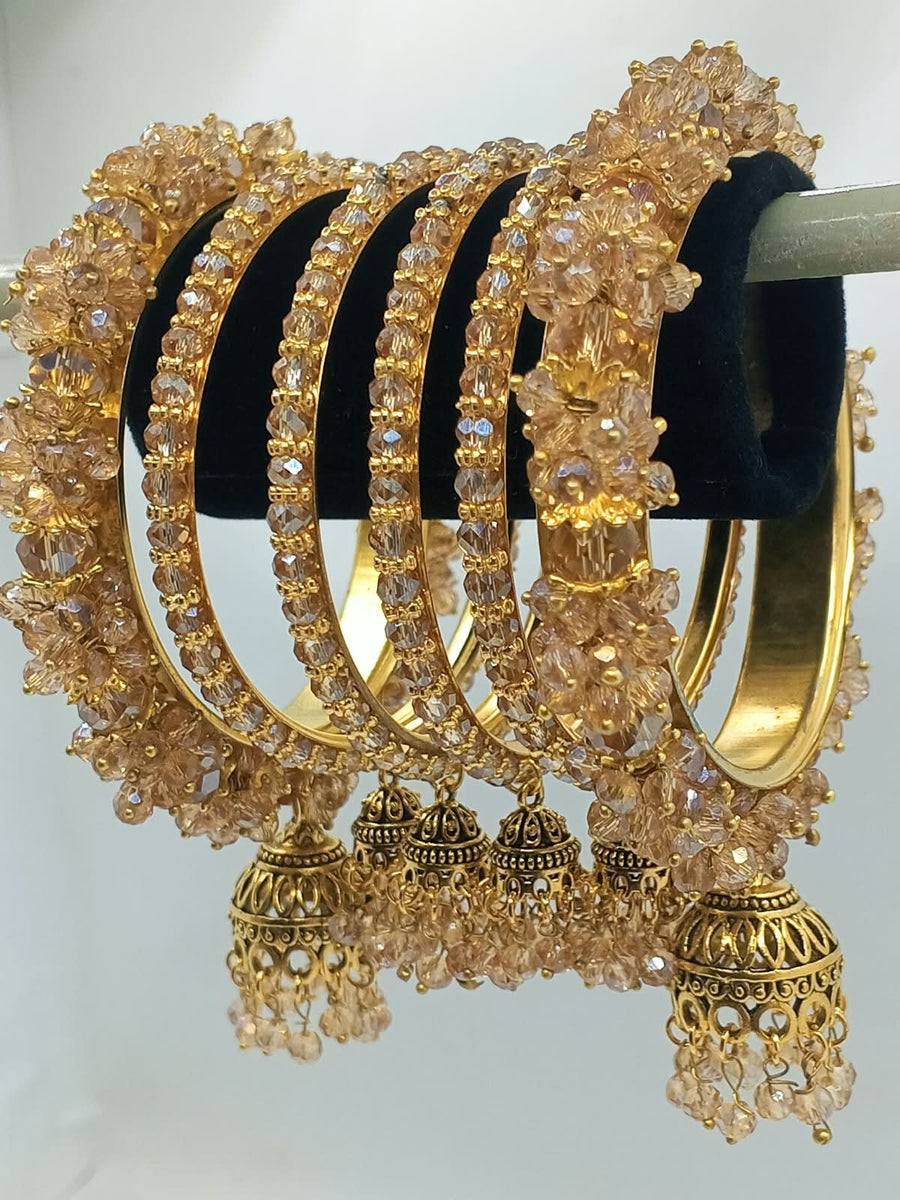 Bridal Crystal Jhumki Bangle Set – Antique Gold & Champagne - photo 4