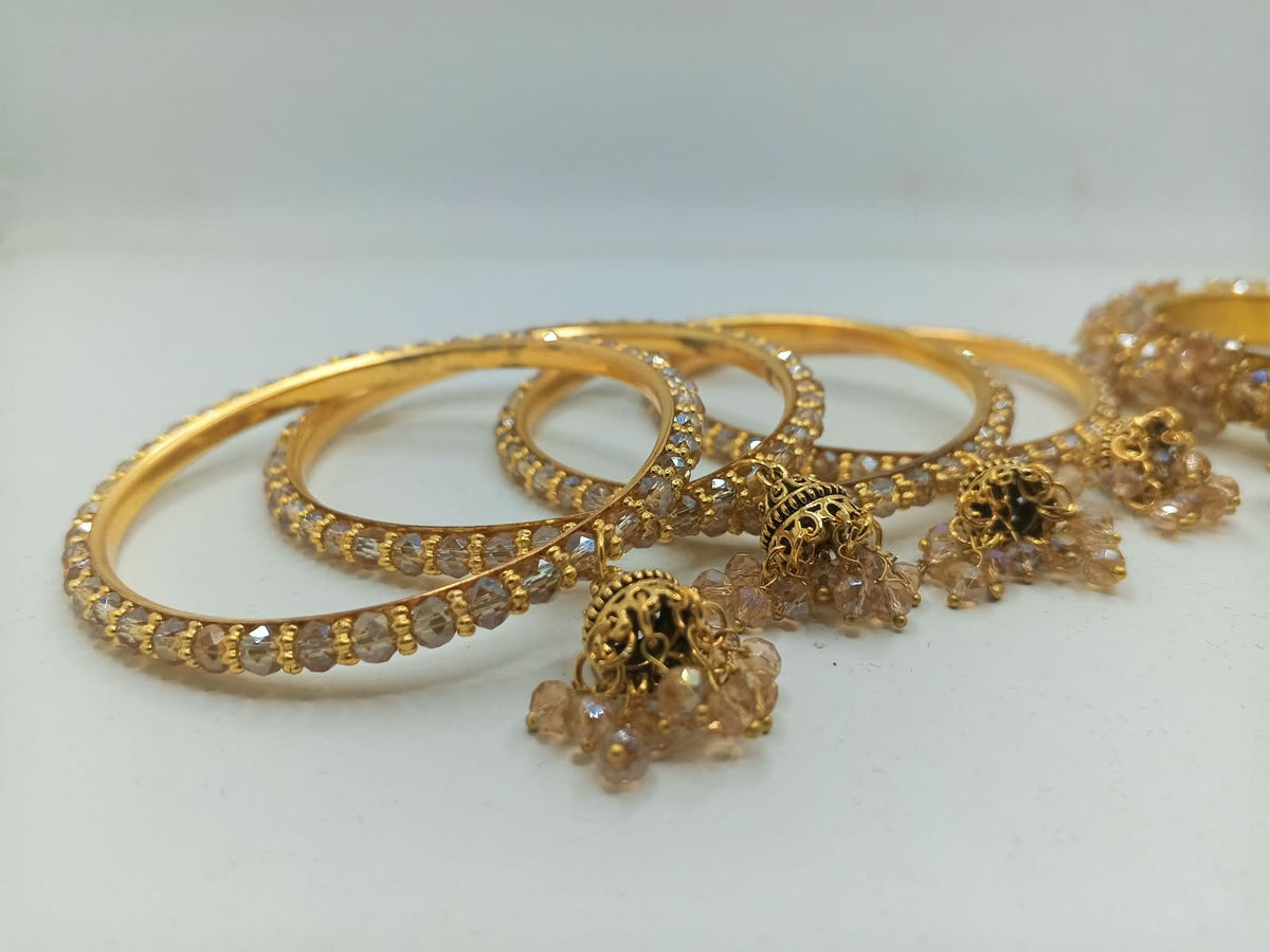Bridal Crystal Jhumki Bangle Set – Antique Gold & Champagne - photo 6