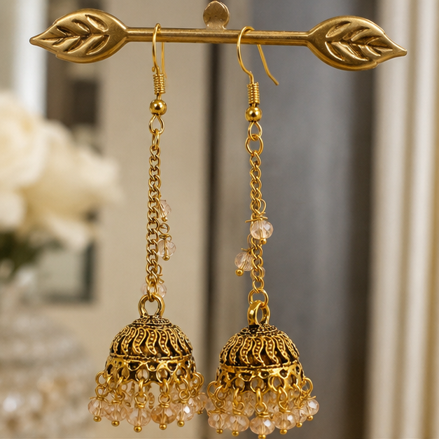 Jhumka Earrings — Champagne Gold