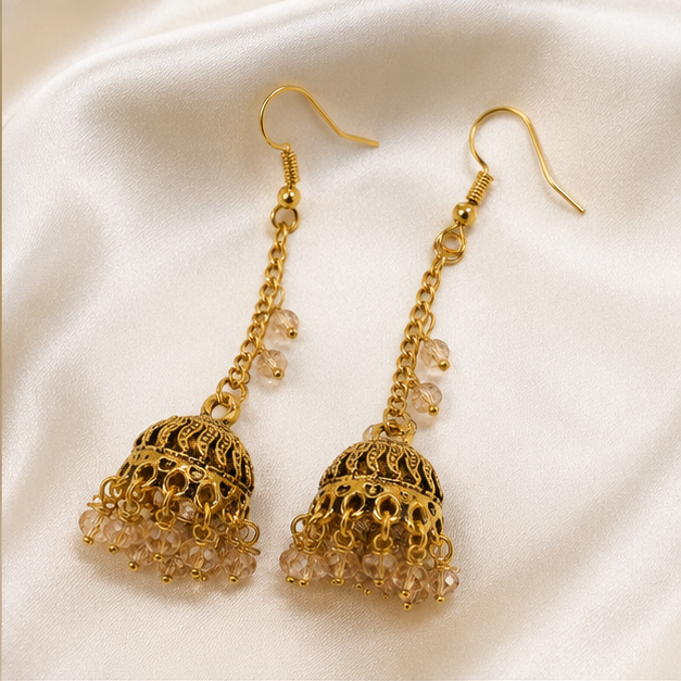 Jhumka Earrings — Champagne Gold