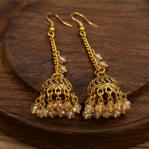 Jhumka Earrings — Champagne Gold