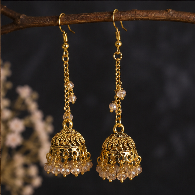 Jhumka Earrings — Champagne Gold