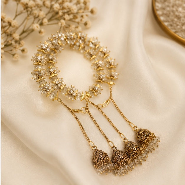Ivory & Gold Crystal Gajra Bracelet