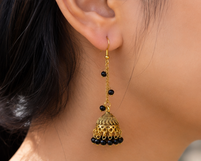 Jhumka Earrings — Black Onyx