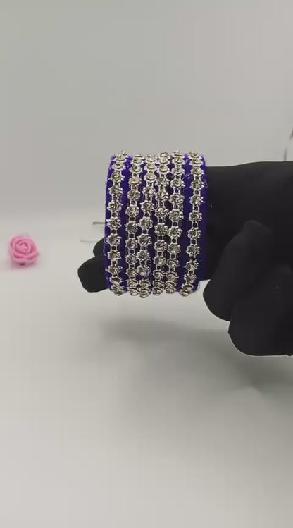 Azure Crystal Chain Elegance Bangles – Set of 5