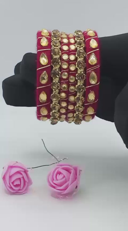 Crimson Maroon Royale Crystal Bangles – Set of 5