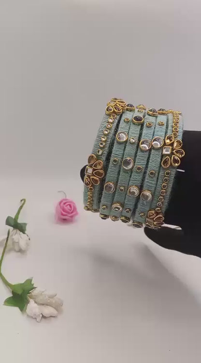 Azure Blossom Kundan – Set of 5