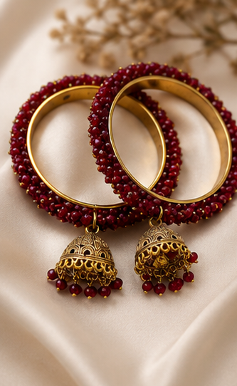 Ruby Cascade Bangle & Jhumka Set