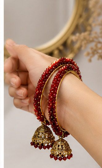 Ruby Cascade Bangle & Jhumka Set