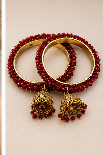Ruby Cascade Bangle & Jhumka Set